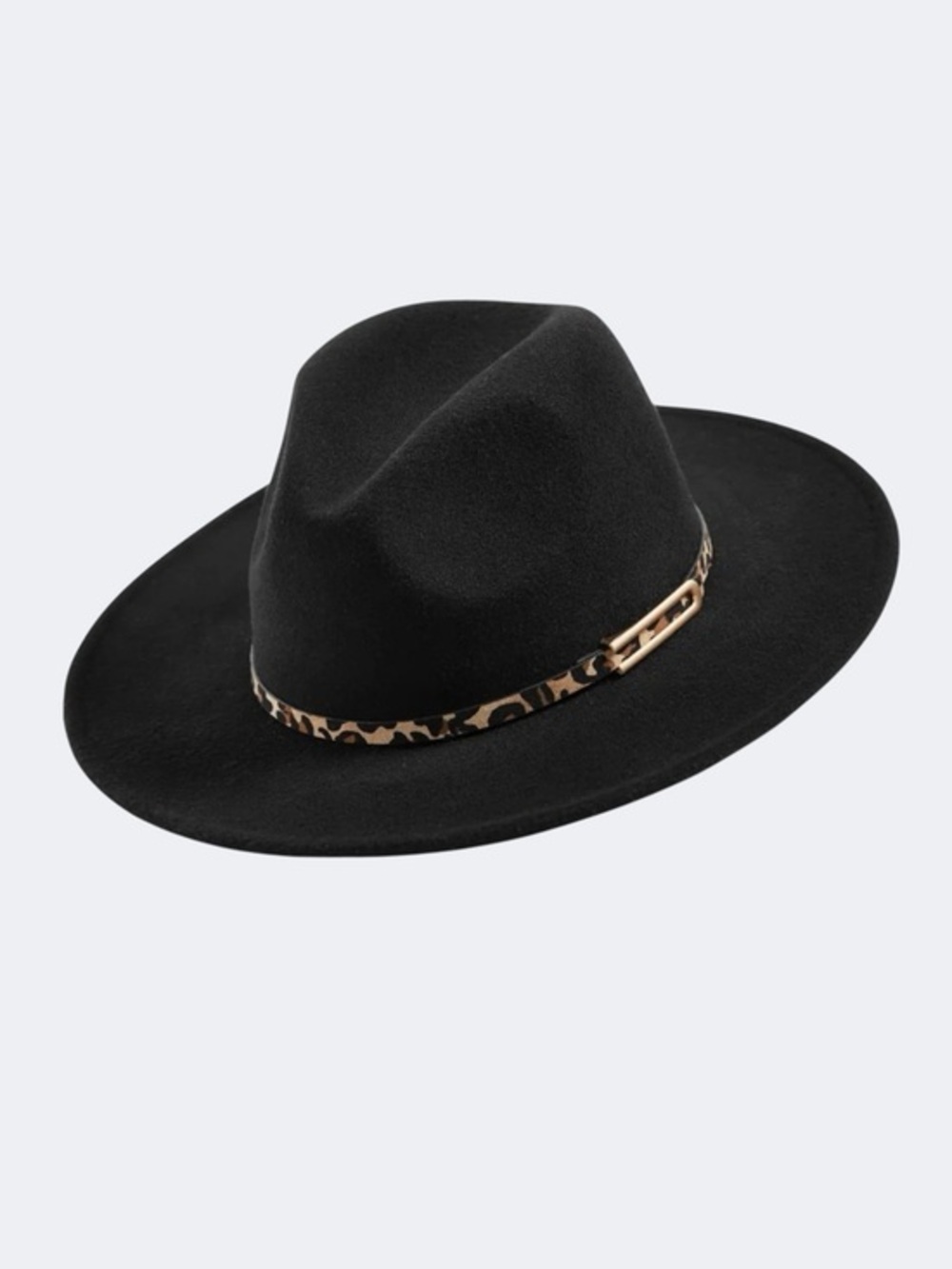 Mud Pie Black Felt Leopard Band Fedora